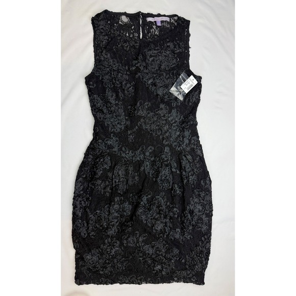 Carmen Marc Valvo Dresses & Skirts - Luxe by Carmen Marc Valvo Black Lace 3D Floral Rosette Sheath Dress NWT Size 4